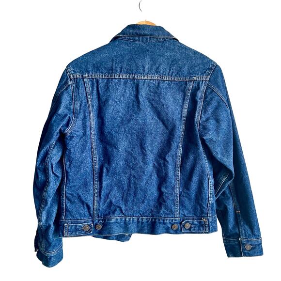 Vintage 80's Gap Pioneer Blue Jean Jacket Red Plaid Inside Size 34 Small 18x23 - Picture 2 of 8